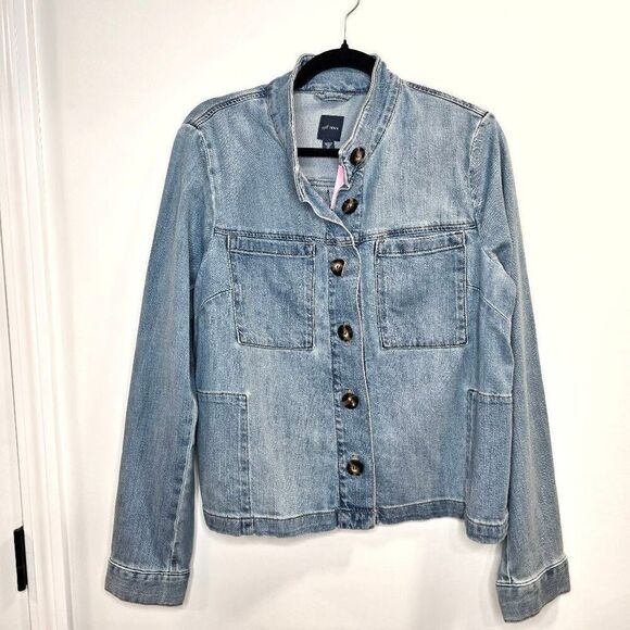J. Jill Denim Jacket Women's Medium Tall Blue Button Outdoor Gorpcore - Picture 2 of 7